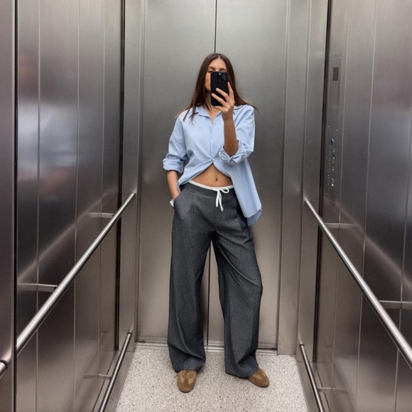 Zara Pants - DOUBLE WAIST WIDE LEG PANTS - M